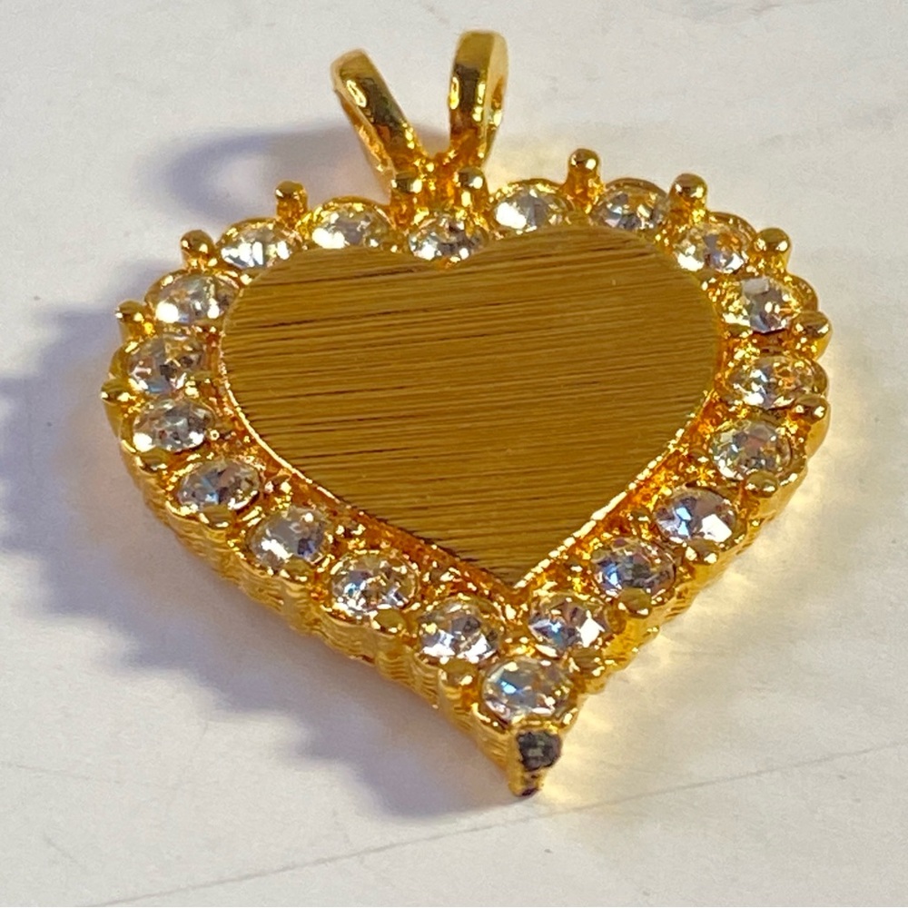 Vintage Gold-Tone Rhinestone Heart Pendant Engravable Plate Y2K